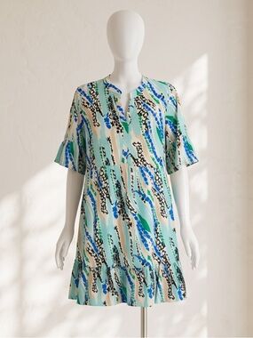 Mint & Blue Abstract Print Swim Cover-Up Dress